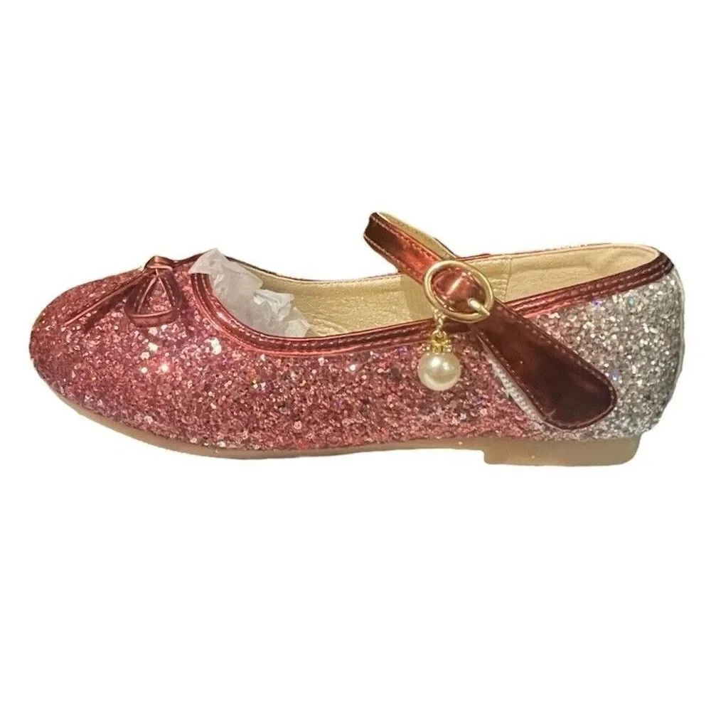 Girls Kids Flat Dress Shoes Size 34 Princess Shoes Wedding Party Sparkly